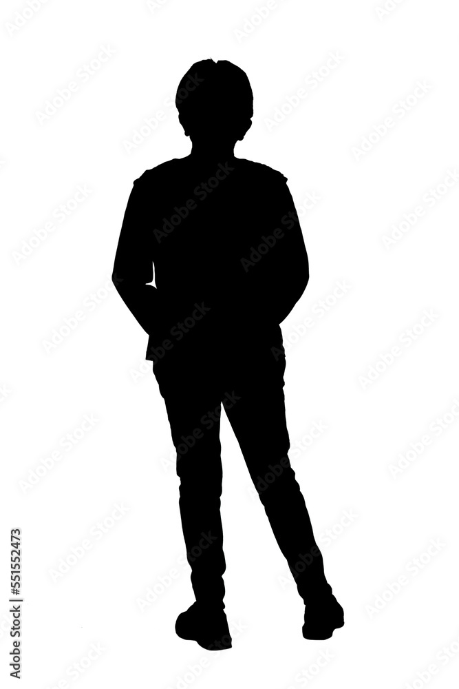 rear view of a silhouette of a  senior woman with hand on back on white background