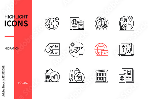 International migration - modern line design style icons set