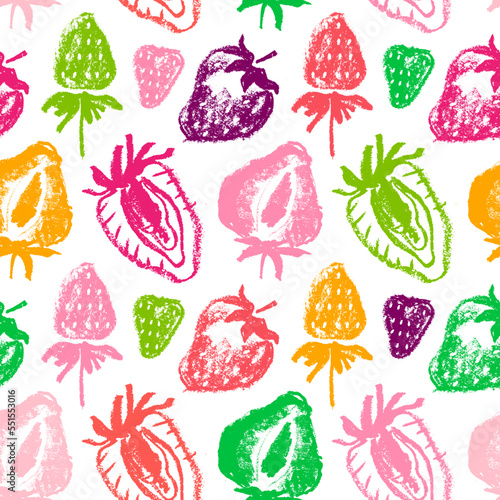 Strawberry pattern seamless, strawberries illustration for fabric ornament and textile design. Hand-drawn vector red berry. Juice or jam label design. Ripe berries background. Strawberry backdrop.