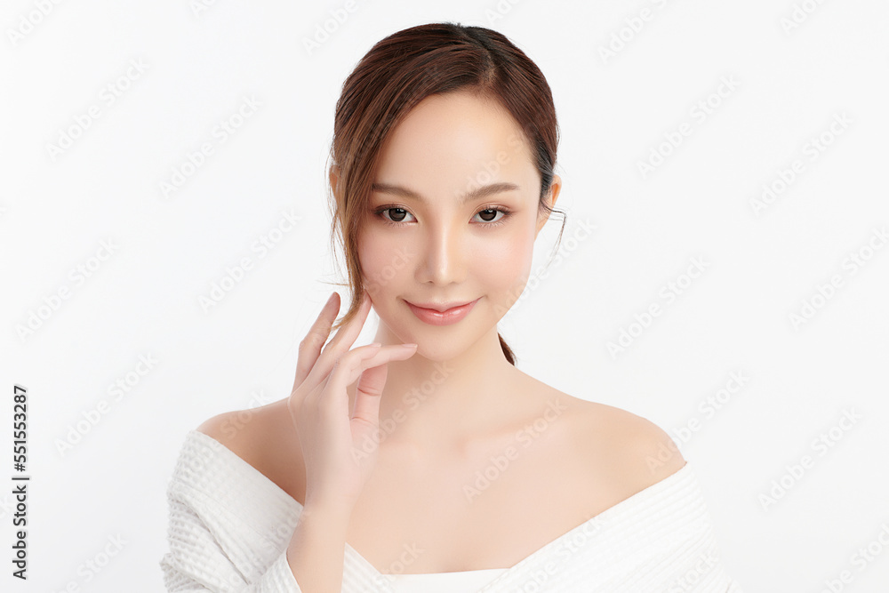 Beautiful young asian woman with clean fresh skin on white background, Face care, Facial treatment, Cosmetology, beauty and spa, Asian women portrait. Beautiful young asian woman with clean fresh skin on white background, Face care, Facial treatment, Cosmetology, beauty and spa, Asian women portrait.