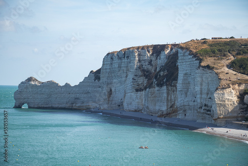 The cliffs of Etretat from a high point on the cliffs of Etretat in Normandy