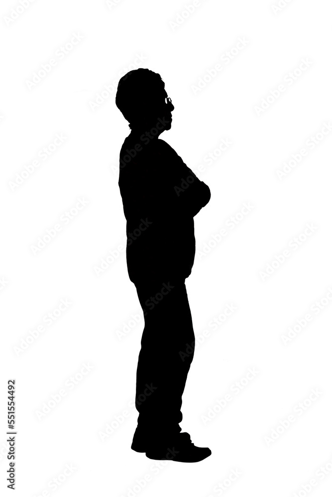 silhouette of a portrait of senior woman on white background