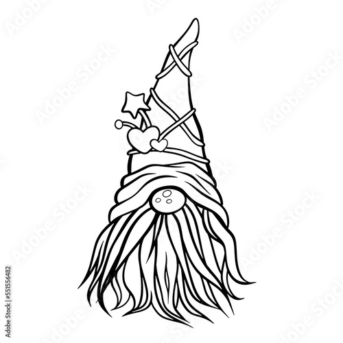 Line art cute gnome is a line drawing in black on a white background. suitable for use as an illustration and bring to paint