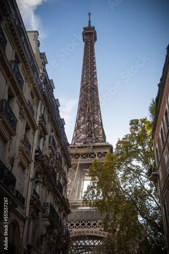 The Eiffel Tower from the rue de l'Université in Paris, France