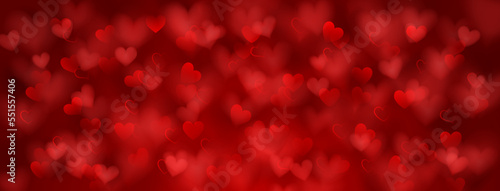 Background of small translucent blurry hearts in red colors. Illustration for Valentine's day
