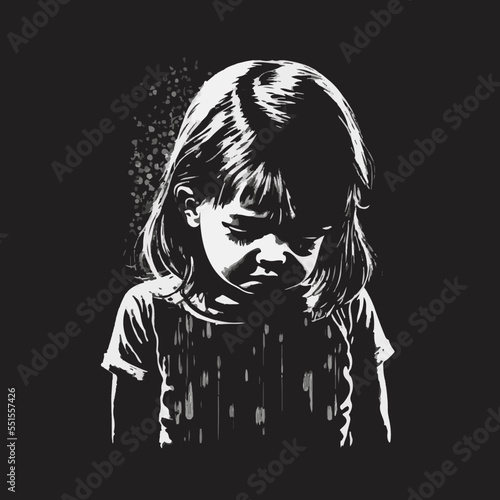 Vector of young girl suffering from neglect, abuse or bullying. 3d illustration.