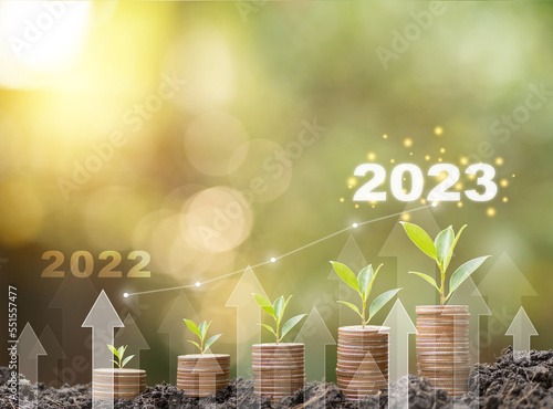 Canvastavla 2022 to 2023 new year Save money, success goals and investment growth concept