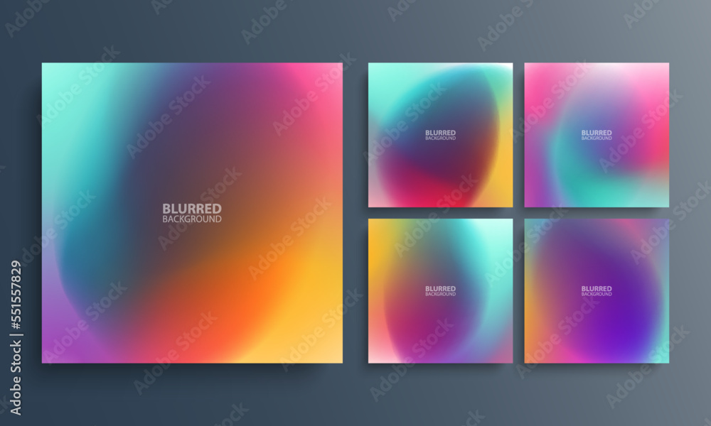 Set of blurred multicolored backgrounds with vibrant blurred color gradients. Bright color graphic templates collection for your graphic design. Vector illustration.