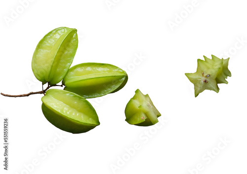 Carambola or star fruit sliced on transparent background PNG