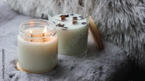 Beautiful handmade candles. A candle is burning. Cozy atmosphere in the house. Background video