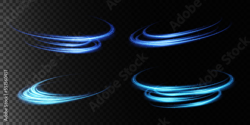 Set of abstract light lines of movement and speed. light blue ellipse. Brilliant galaxy. Glowing podium. Space tunnel. Light everyday glowing effect. semicircular wave, light vortex wake. Bright spira