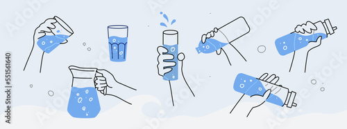 Hands With Water Containers Set