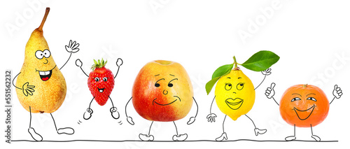 Fototapeta Naklejka Na Ścianę i Meble -  Organic fruits as comic figures 2, transparent background