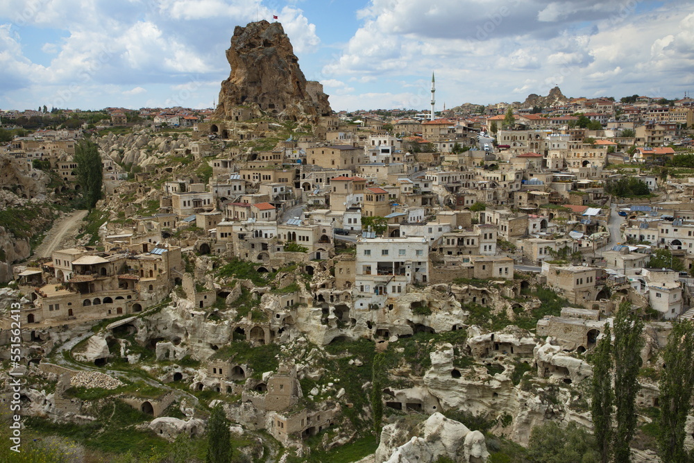 View of Sivrikaya castle in centre of Ortahisar in Cappadocia,Nevsehir Province,Turkey
