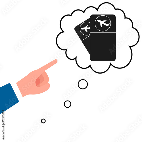 hand icon pointing to the thought of air tickets
