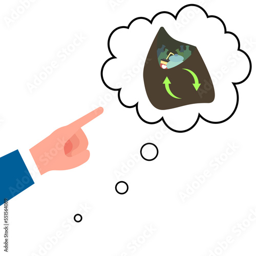 hand icon pointing to recycling thought