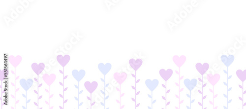 Puple and pink stems with hearts on a white background. Valentine's day banner. Flat vector illustration