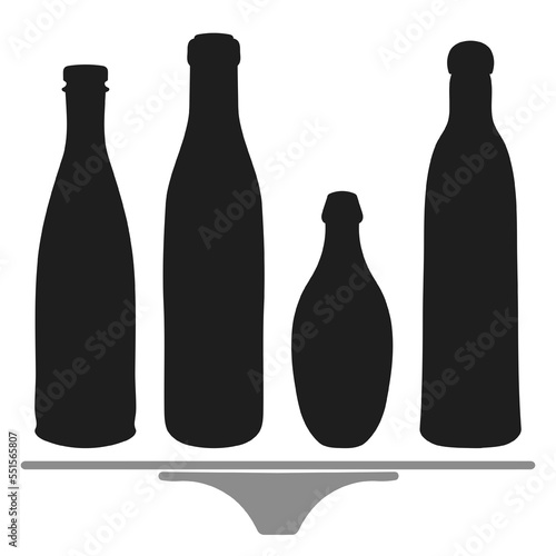 Shape of silhouette of bottle for alcohol, beer, kvass, waters. Outline of a container for storing liquid