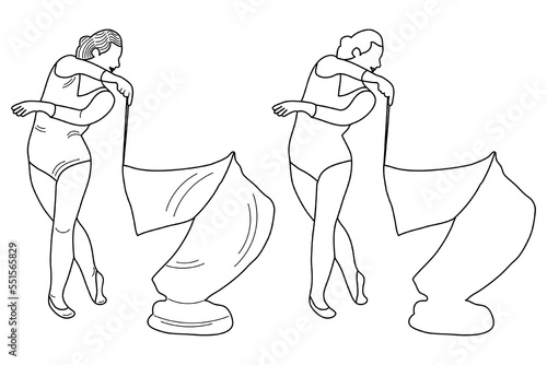 Outline figure of a gymnast in a sports pose. Gym girl silhouette sketch. Gymnastics.