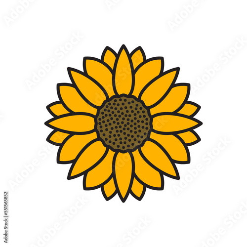 Simple sunflower icon. Orange flower with petals. Sun flower illustration