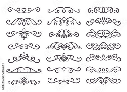 Hand drawn text dividers and vintage elements. Flourishes and swirls for invitation and wedding decor