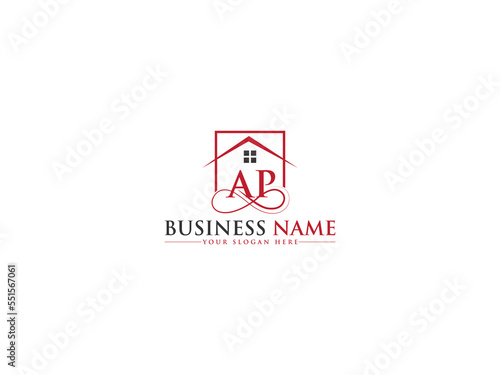Red Black Real Estate AP pa Logo, Building Ap Alphabet Letter Logo Template