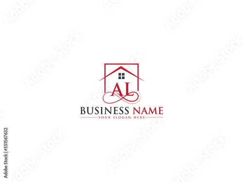 Red Black Real Estate Al la Logo, Building Al Alphabet Letter Logo Template
