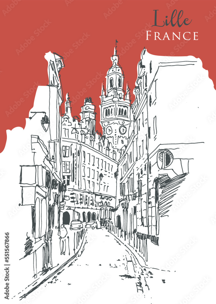 Vector hand drawn sketch illustration of Lille, France Vector hand drawn sketch illustration of Lille, France