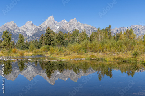 Scenic Autumn Reflection Landscape in Grand Teton National Park Wyoming