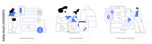 Take away lunch and snack abstract concept vector illustrations.