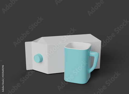 Coffee Mug and milk box 3D Render Mockup For Presentation, Brand Identity and creatives. 