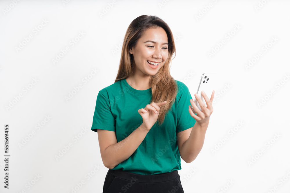 Portrait of asian businesswoman using mobile phone isolated over white background. Portrait of asian businesswoman using mobile phone isolated over white background.