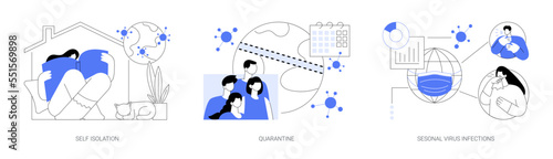 Seasonal virus infection pandemic abstract concept vector illustrations.