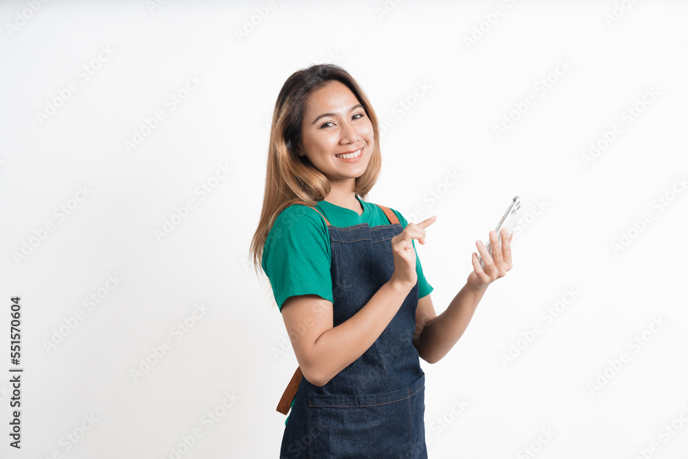 Young Asian business owners are excited by the good news while playing on their mobile phones isolate on white background, clipping path. Young Asian business owners are excited by the good news while playing on their mobile phones isolate on white background, clipping path.