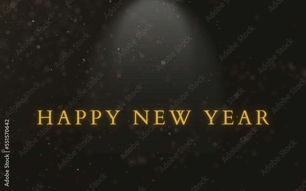 happy new year 2023 with black background and golden lettering