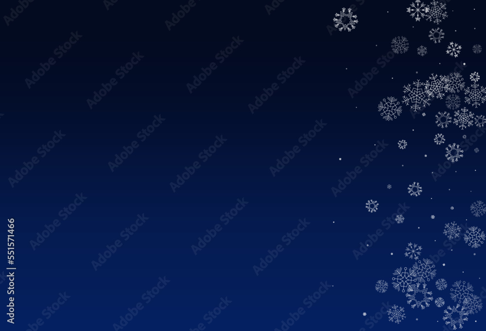 Silver Snowflake Vector Blue Background. Xmas