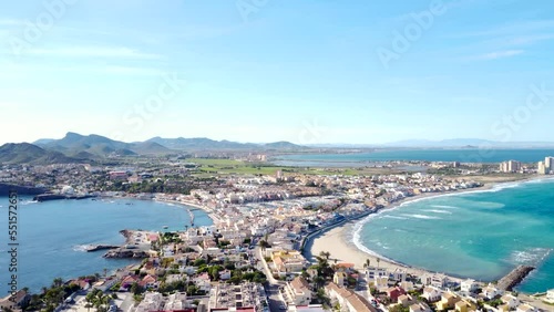 Panoramic aerial view of La Manga of Man Menor meaning 