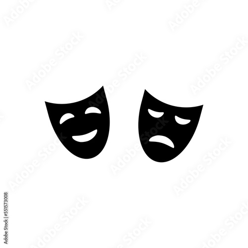 Theatre mask icon. Happy and sad mask line and glyph version