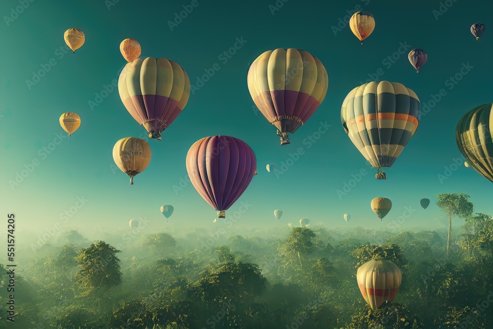 Fototapeta premium Hot air Balloon in flight Above the Nature