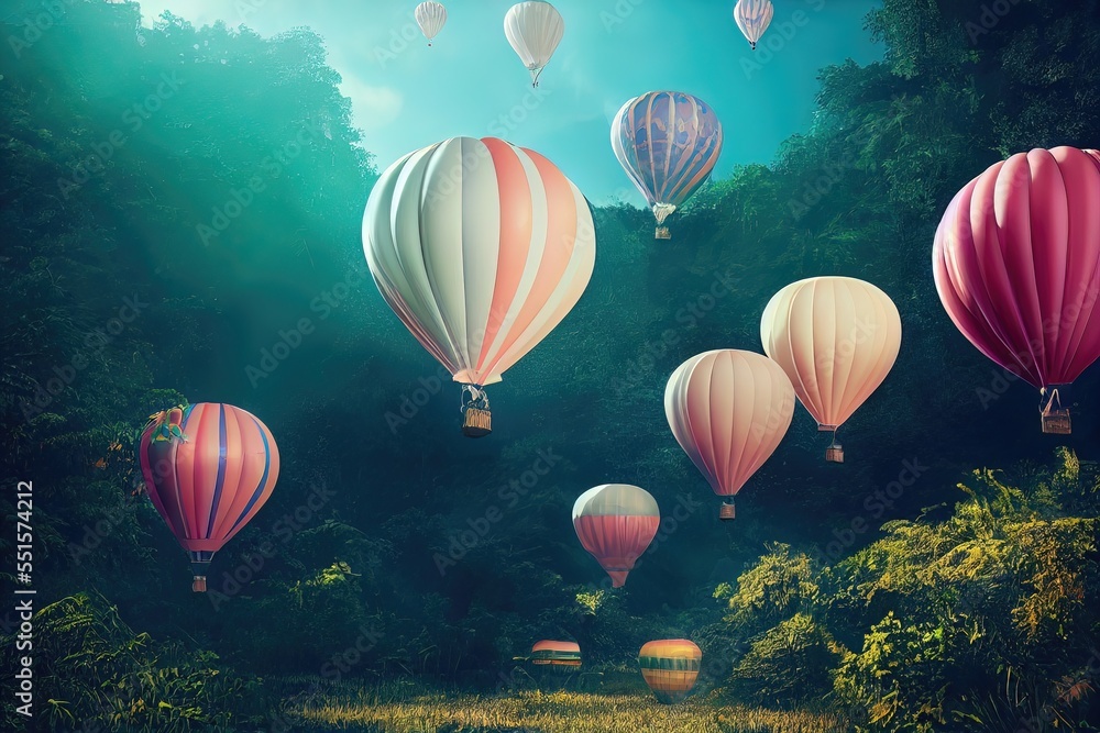Fototapeta premium Hot air Balloon in flight Above the Nature