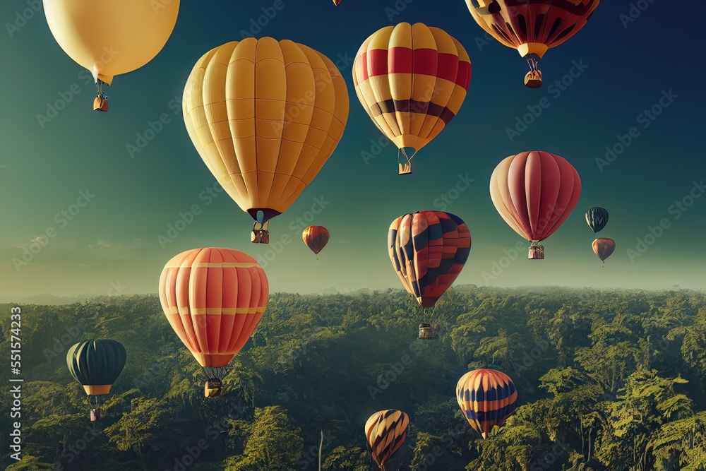 Fototapeta premium Hot air Balloon in flight Above the Nature