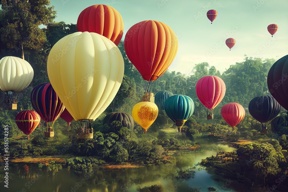 Fototapeta premium Hot air Balloon in flight Above the Nature