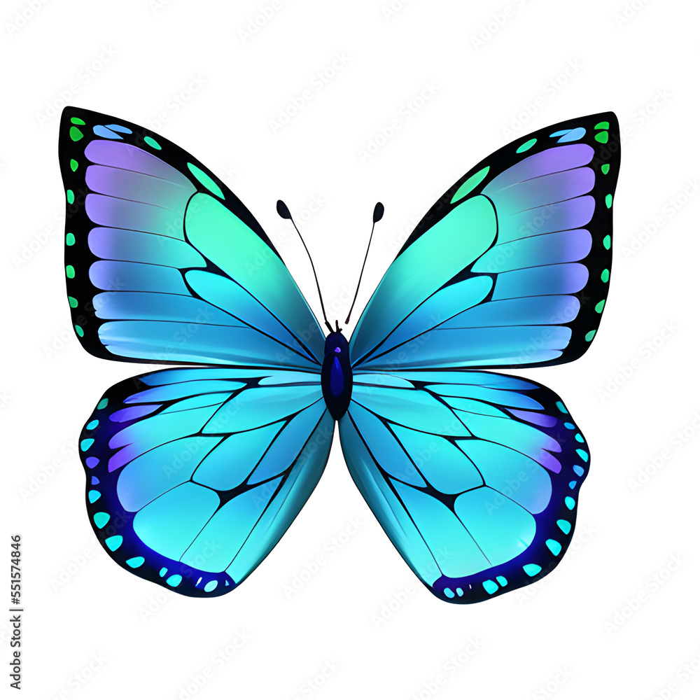 Butterfly In Blue And Purple Gradient Color Isolated On White Or