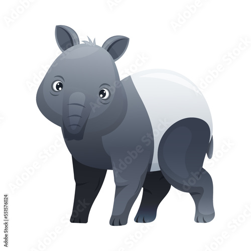 Cute Malayan Tapir Standing as Asian Animal with White Patch and Short Nose Trunk Vector Illustration