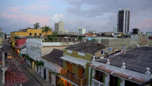 Colombia , South America Cartagena de Indias 2022 -  Unesco  Heritage World for the Spanish colonial city center  - the rooftop of the houses and the new skyline with skyscrapers  view from Getsemani
