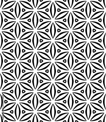 Black and white seamless abstract pattern. Background and backdrop. Grayscale ornamental design. Mosaic ornaments. Vector graphic illustration. EPS10.