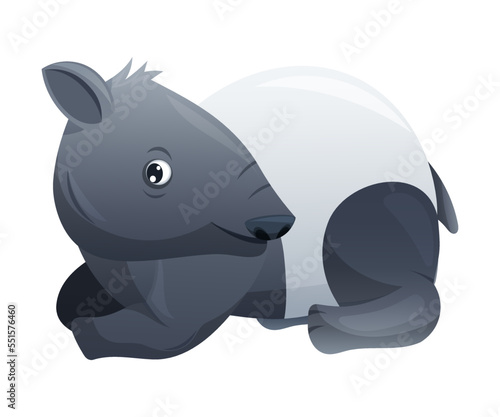 Cute Malayan Tapir Sitting as Asian Animal with White Patch and Short Nose Trunk Vector Illustration