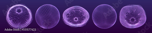 Spheres consisting of points. Global digital connections. Technology concept. Array with dynamic particles. 3D grid design. Vector illustration for science and technology.