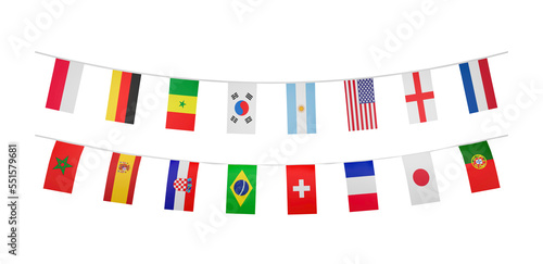 3D Render  Flags garland of different countries. PNG file