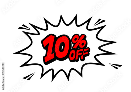 10 Percent OFF Discount on a Comics style bang shape background. Pop art comic discount promotion banners. PNG

